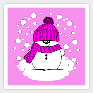 Cheeky Christmas Snowman with Pink Hat and Scarf Sticker